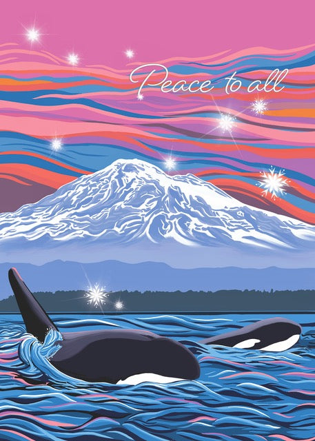 "Peace to All" - Orca and Mountain Holiday Cards